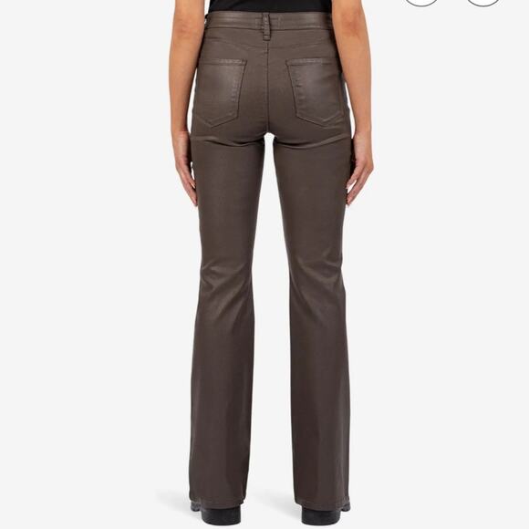 Kut from the Kloth Ana High Rise Fab Ab Flare Faux Leather Pants Brown NWT Sz 8 - Picture 2 of 9